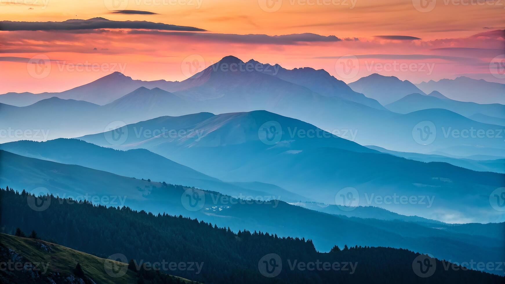 Mountain Range at Sunset with Vibrant Colors for Nature Lovers and Landscape photo