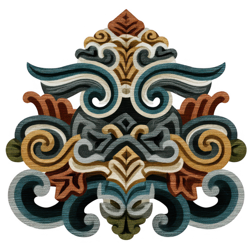 Intricate ancient Thai fabric pattern featuring vibrant colors and detailed designs, showcasing blend of traditional motifs and modern aesthetics. This textile element evokes sense of cultural png