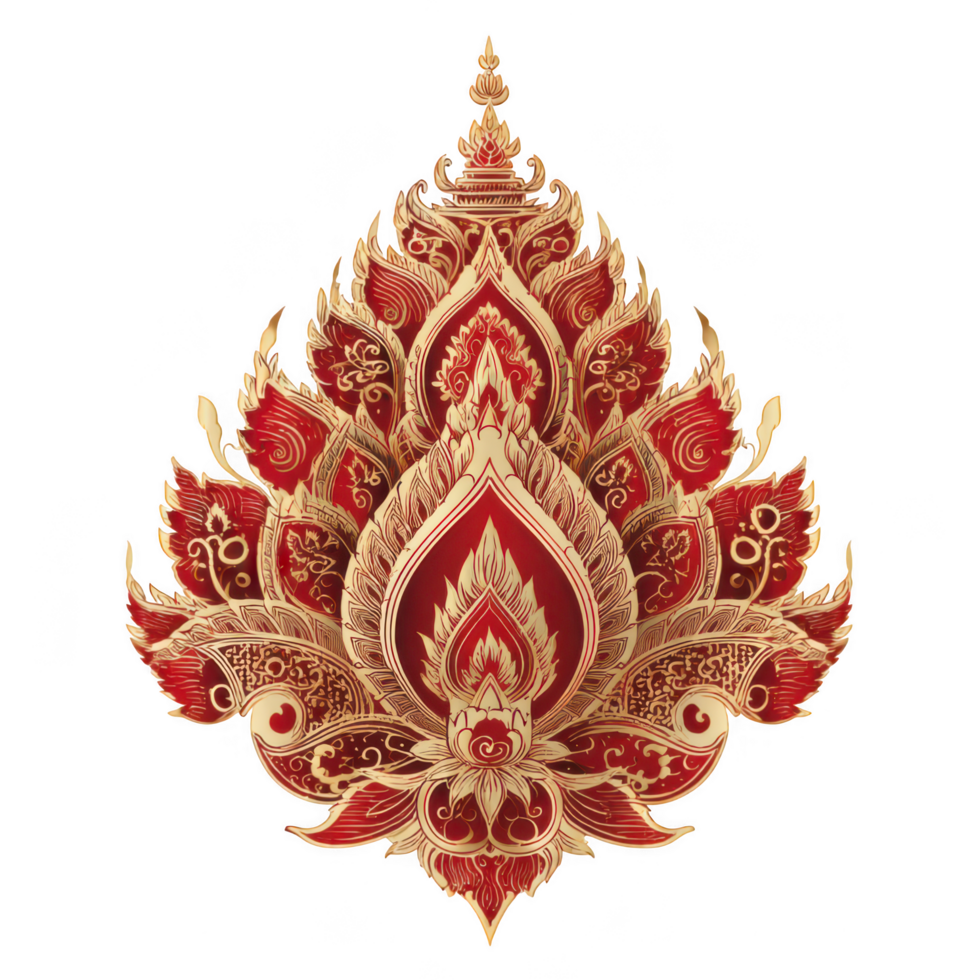 Intricate Thai Kanok pattern featuring vibrant red and gold design, symbolizing elegance and cultural heritage. This classical art element showcases detailed floral motifs and ornate shapes png