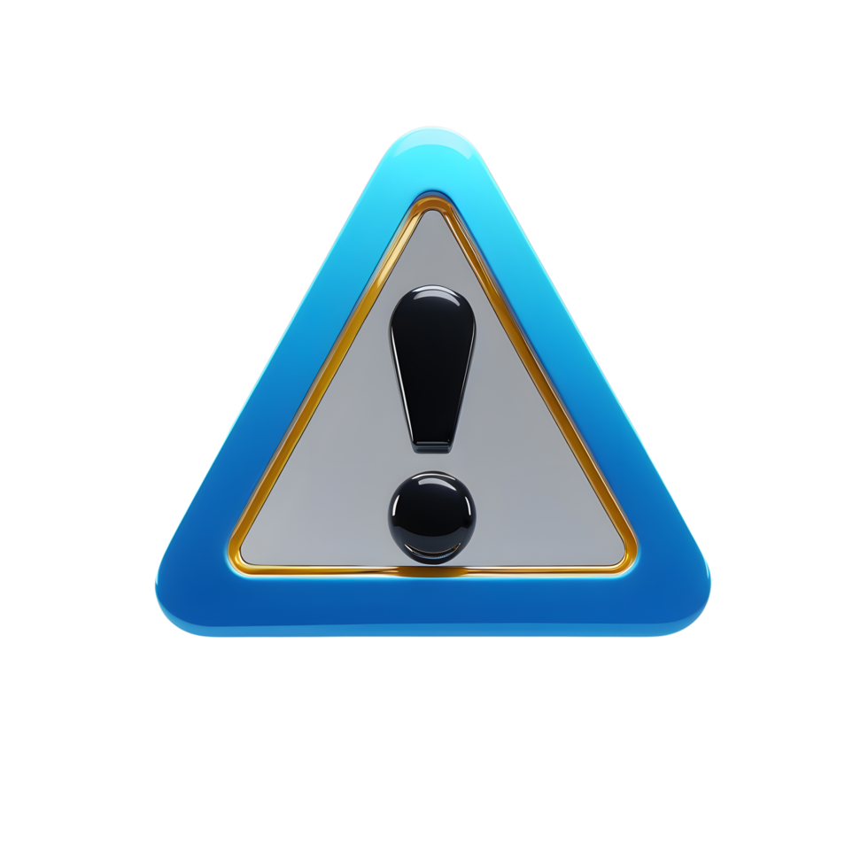 3D Blue Warning Triangle Icon with Exclamation Mark png