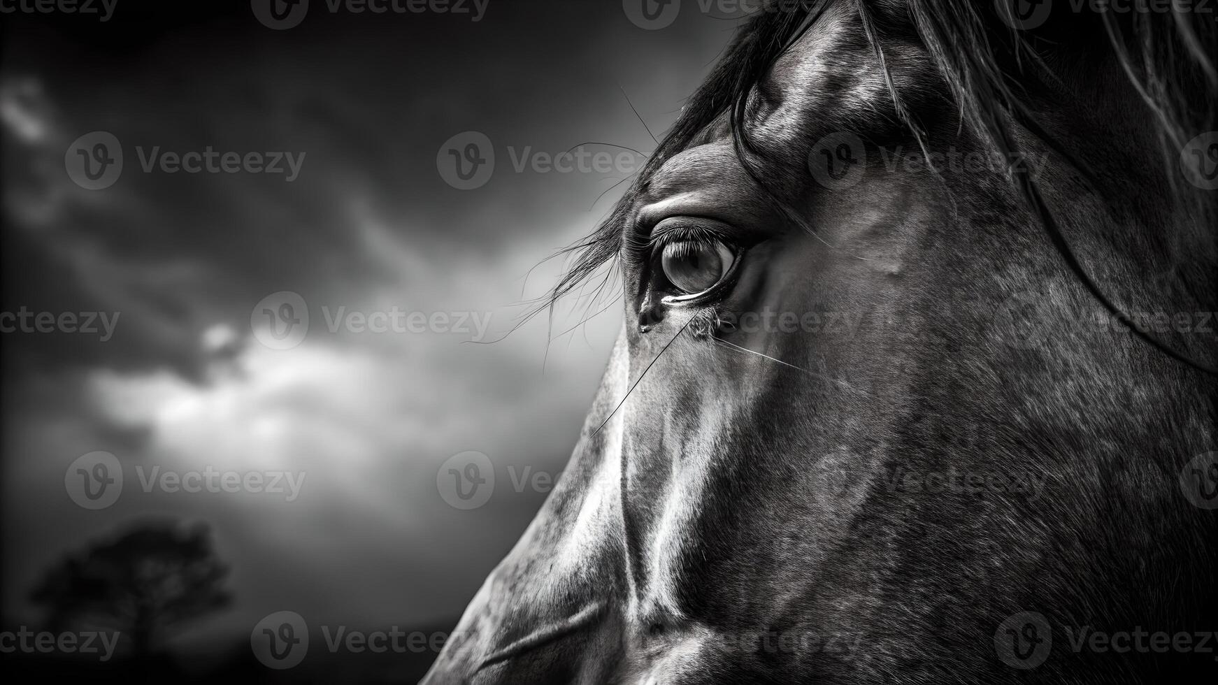Majestic Horse Eye Black and White Dramatic Portrait photo