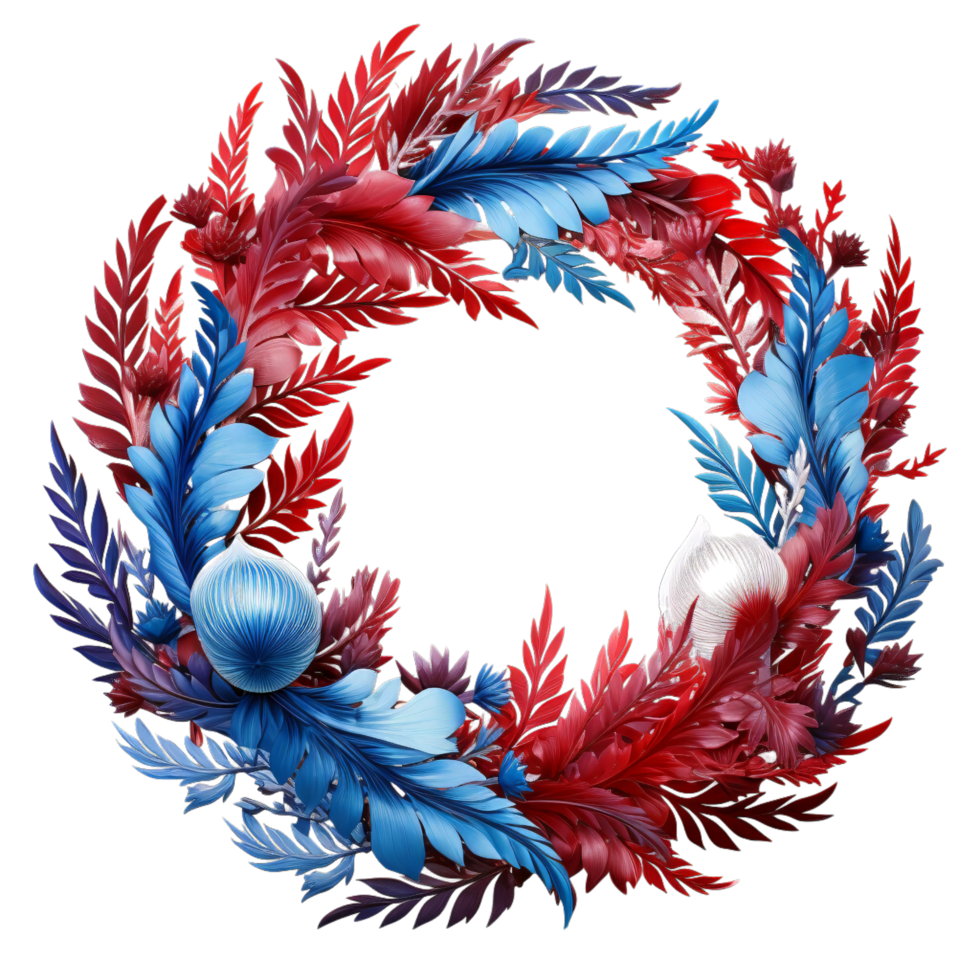 A wreath with blue and red leaves png