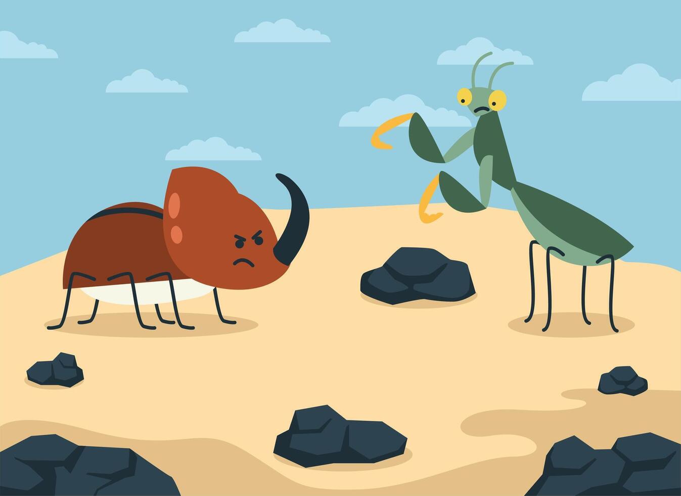 Insect Praying Mantis And Beetle Illustration vector