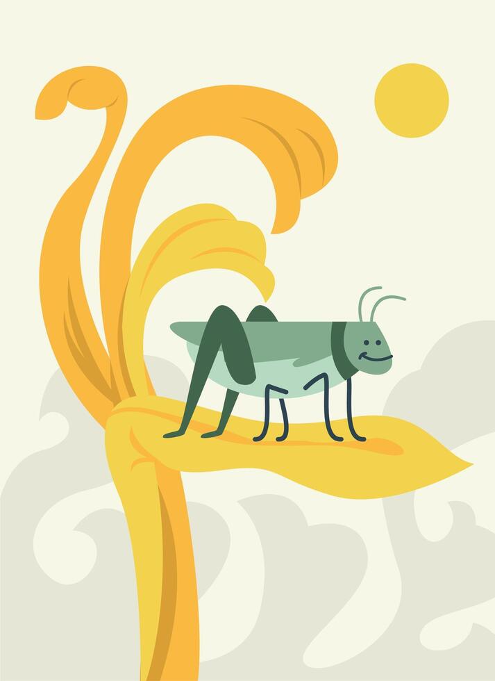 Insect Grasshoper In Plant Illustration vector