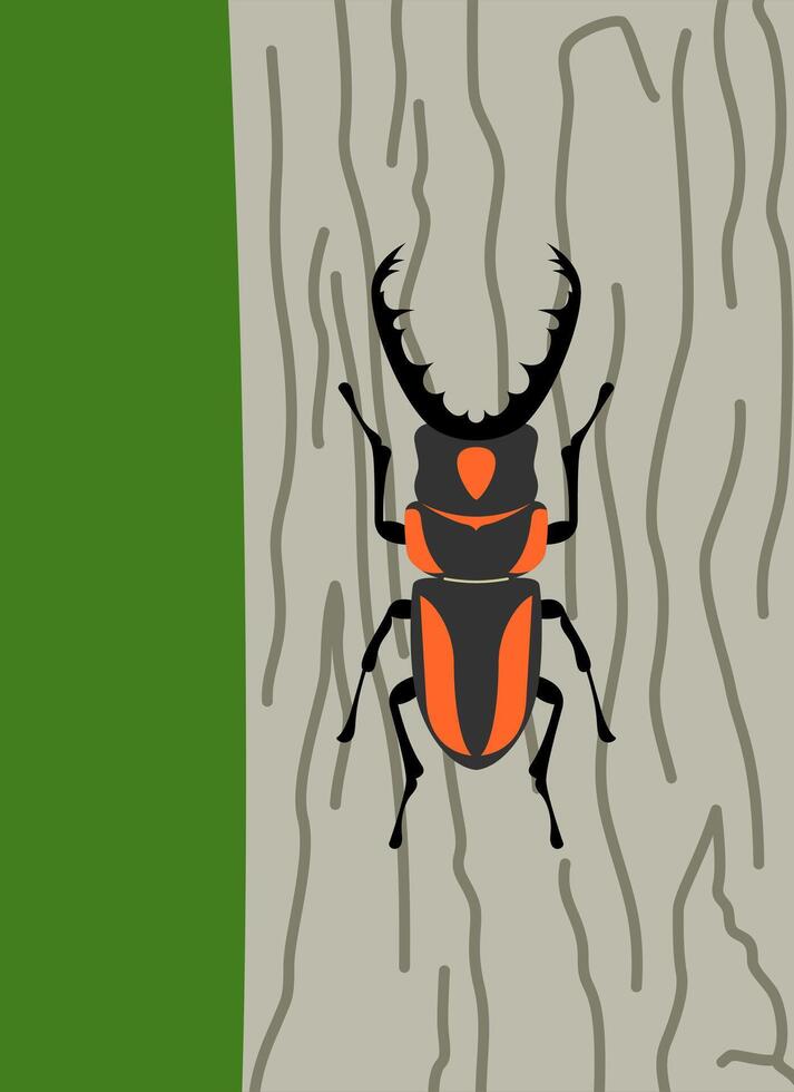 Insect Horn Beetle In Wood Illustration vector