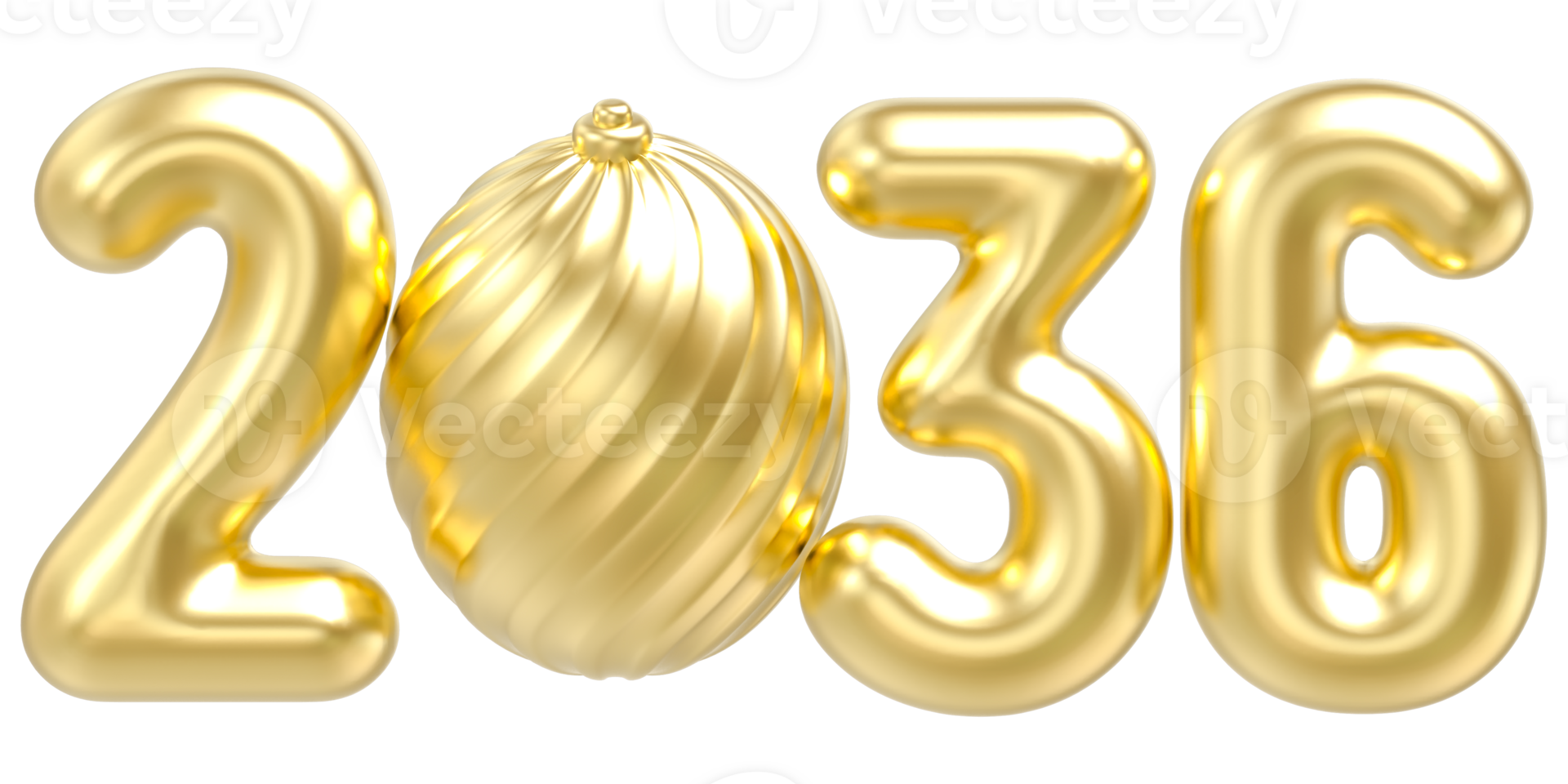 happy new year 2036 Gold number 3d render png