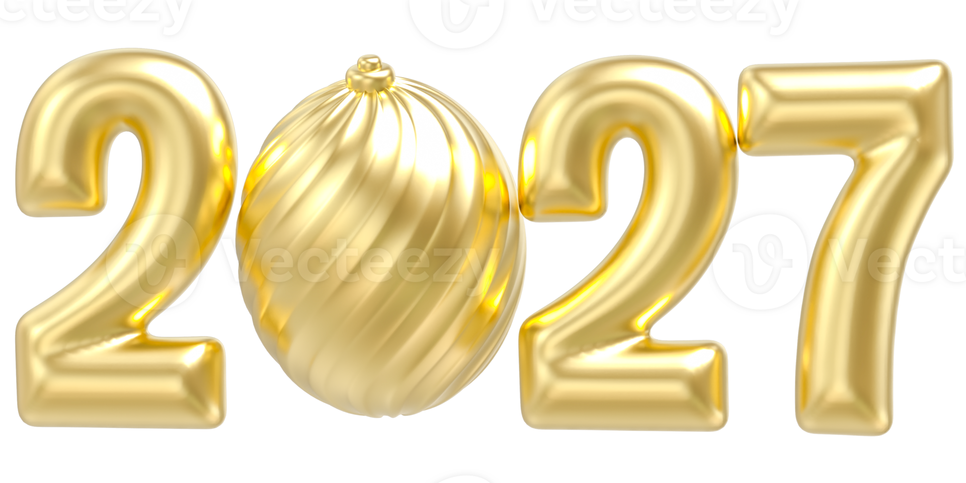 Gold happy new year 2027 number 3d render png