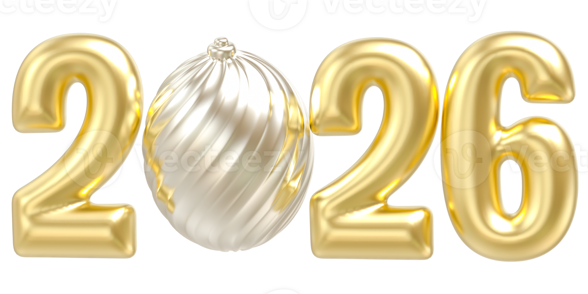 happy new year 2026 number 3d render gold png