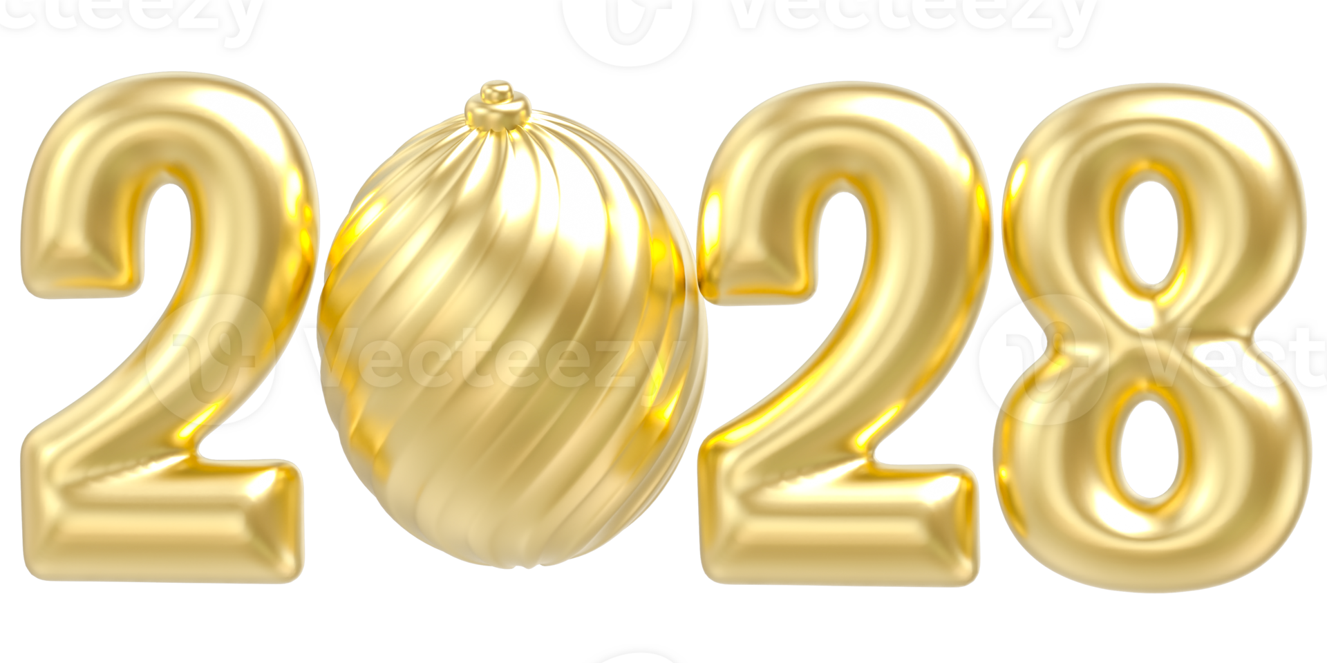 2028 number 3d render gold png