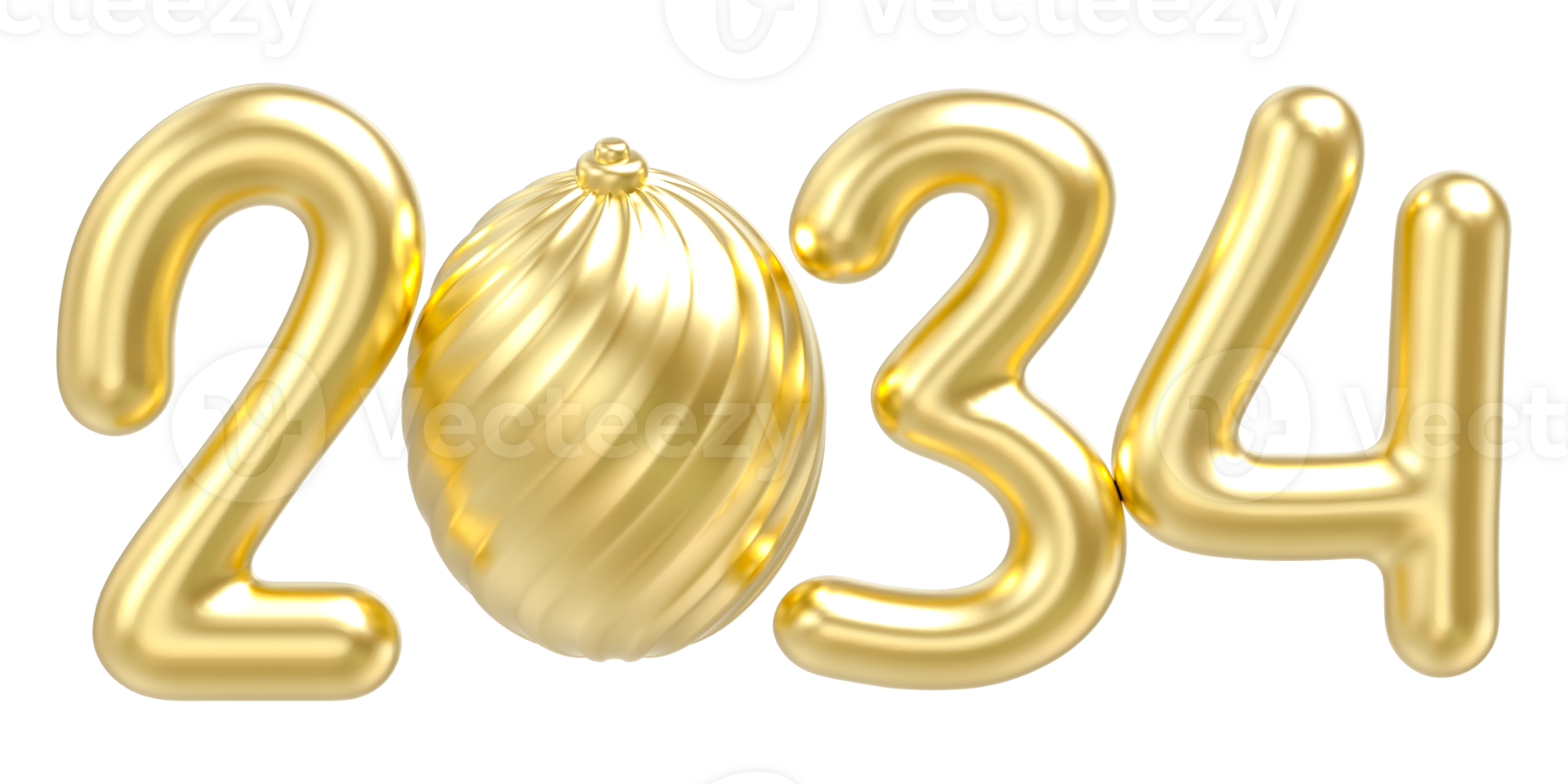 happy new year 2034 Gold number 3d render png
