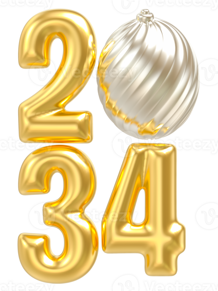 happy new year 2034 number 3d render png