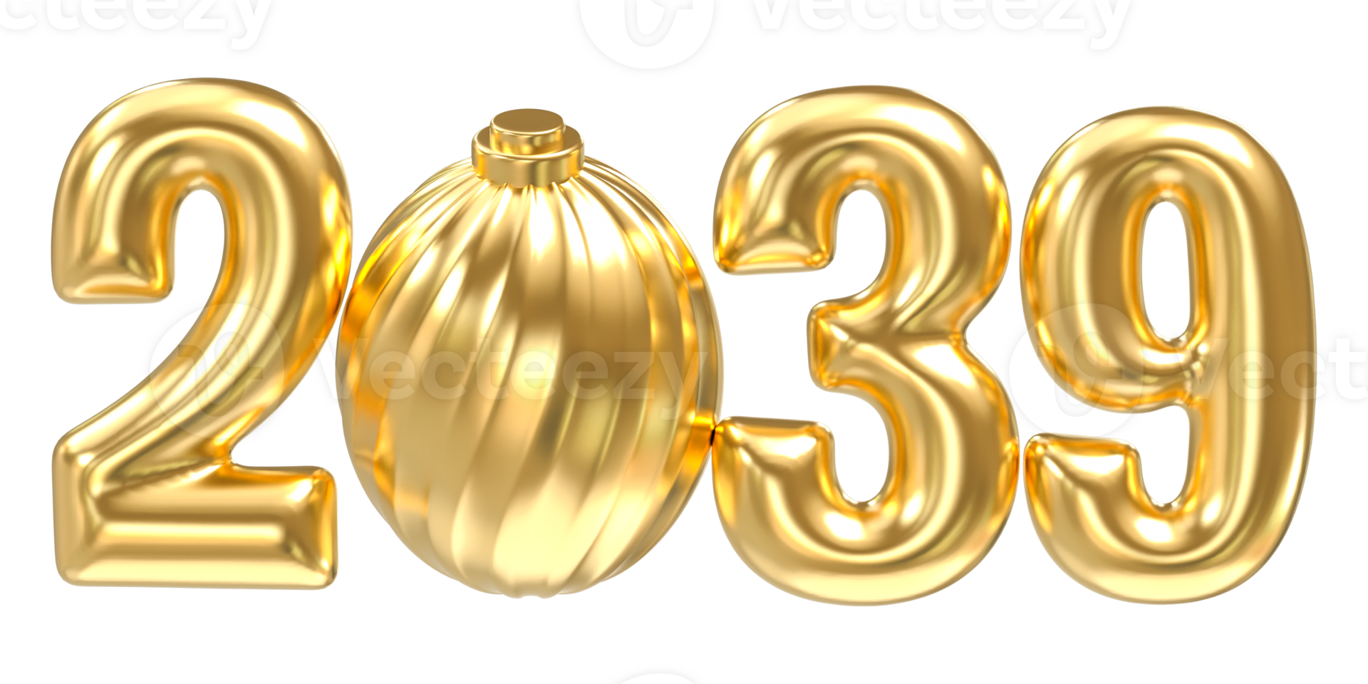 Happy New Year Number 2039 Gold 3D Render png