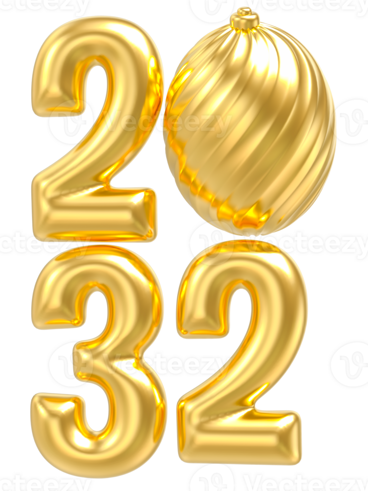 happy new year 2032 number 3d render png