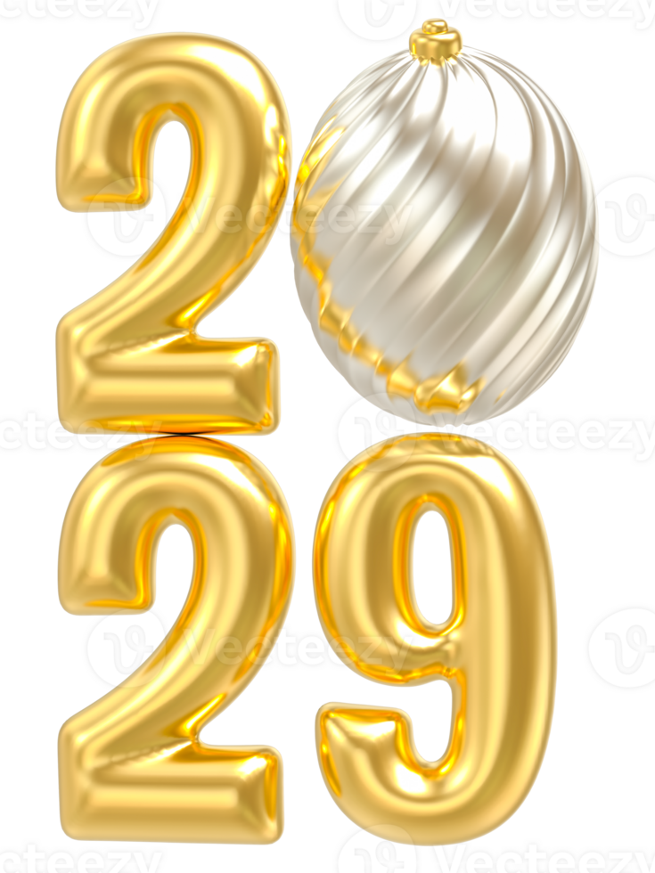 2029 number 3d render gold png