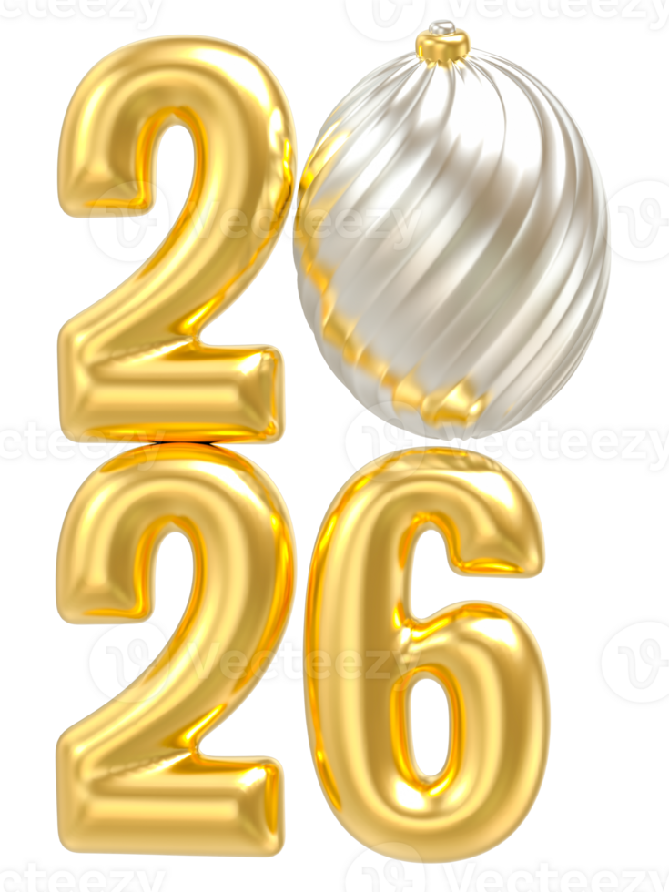 happy new year 2026 number 3d render png