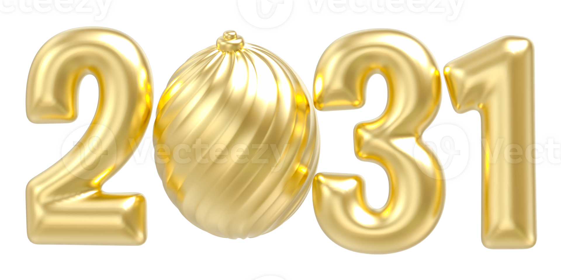 2031 number 3d render gold png