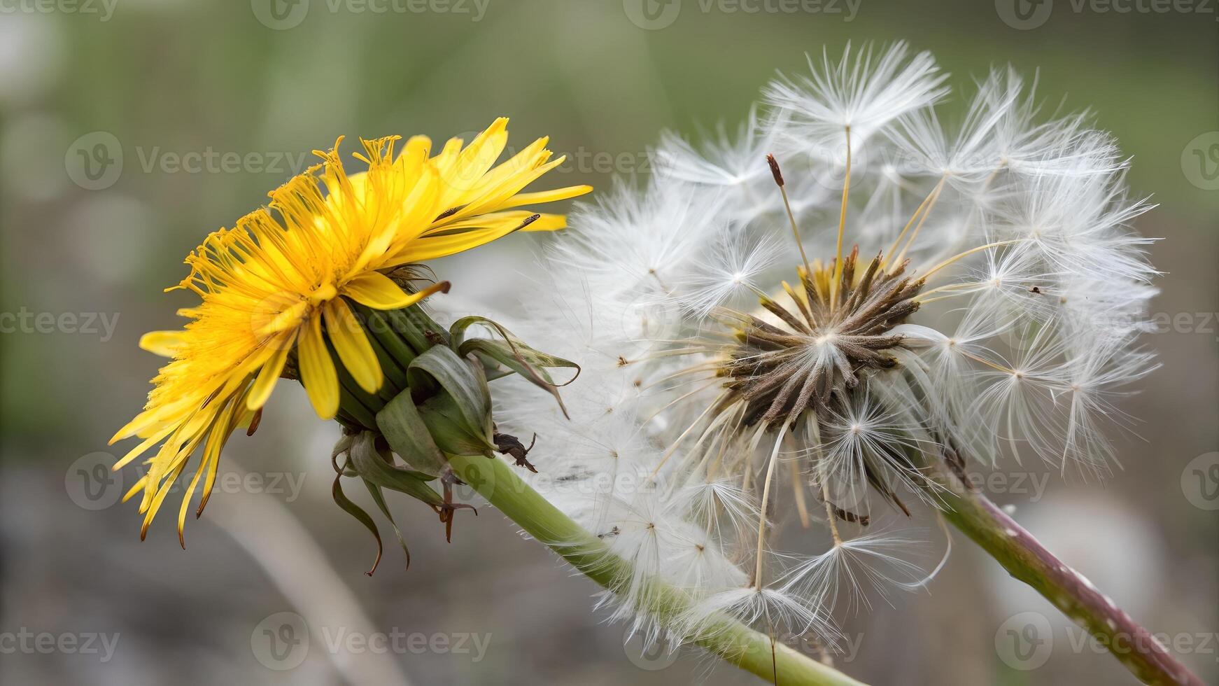 Dandelion Flower and Seed Head Close-Up in Nature for Botanical Enthusiasts and Gardeners Seeking High-Quality Floral Photography for Websites and Publications flower photo