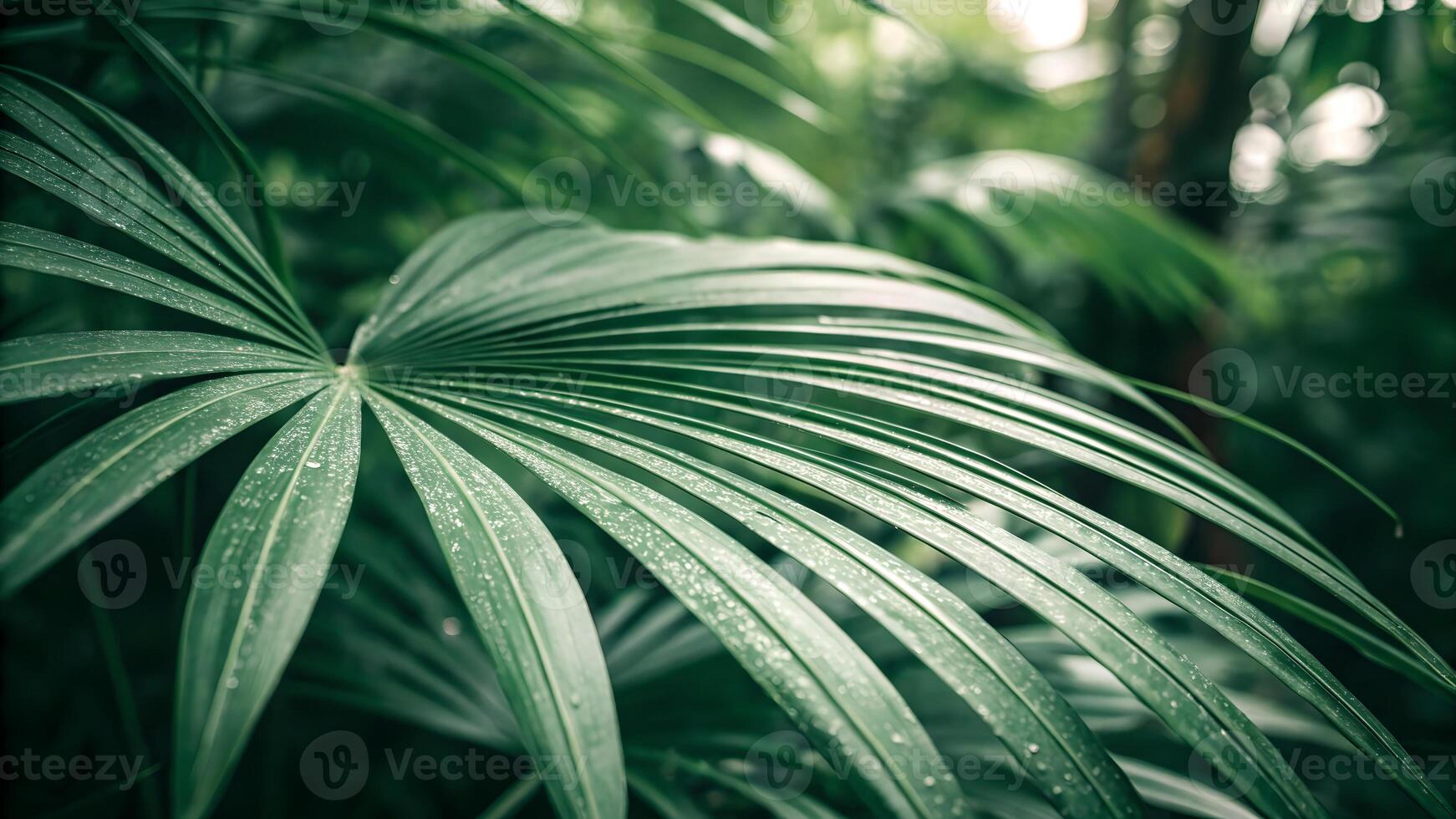 Tropical Palm Leaf Close-Up in Lush Jungle for Nature Enthusiasts and Designers Seeking Beauty photo