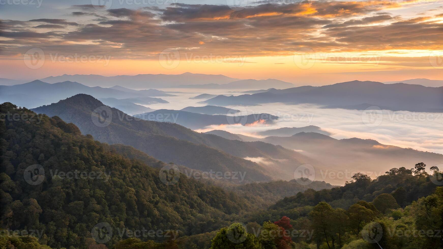 Breathtaking mountain landscape with golden sunrise over misty valleys for nature enthusiasts and travel bloggers mountain photo