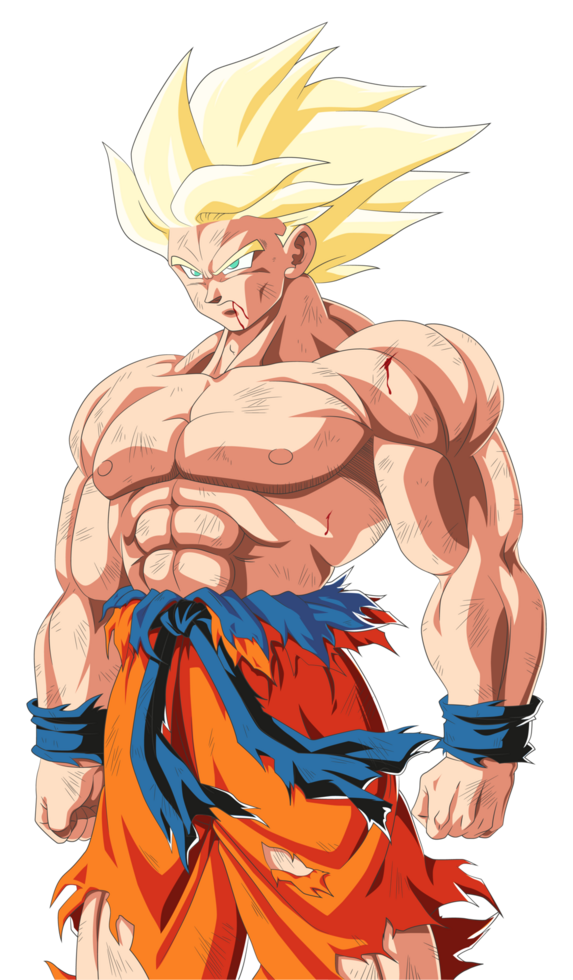 High-quality image of Super Saiyan Goku with combat damage png