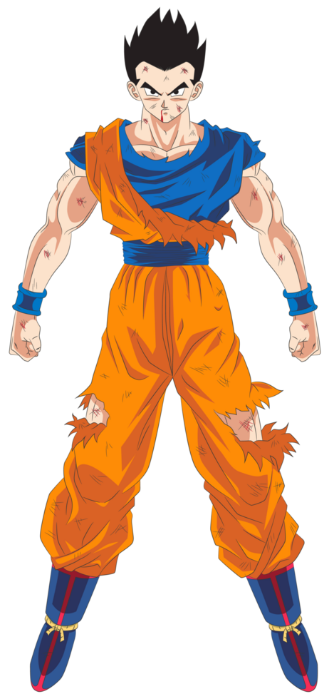 Adult Gohan in intense battle in anime style png