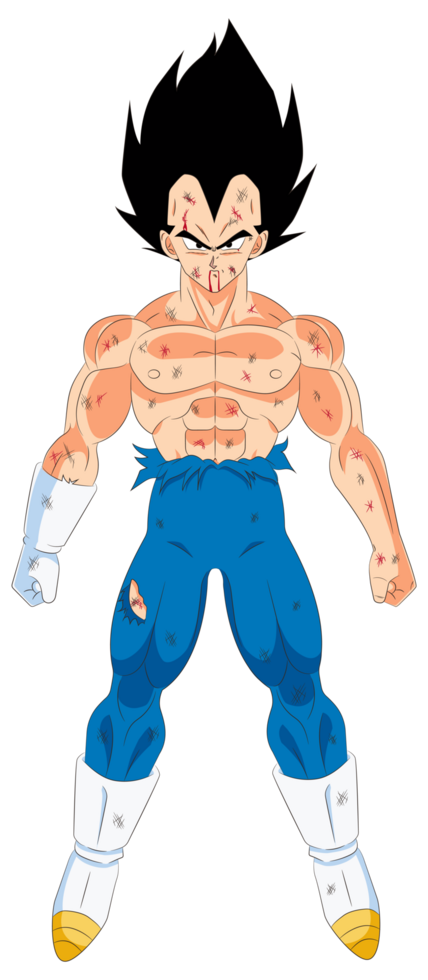 High quality image of Vegeta the Saiyan warrior with combat damage png