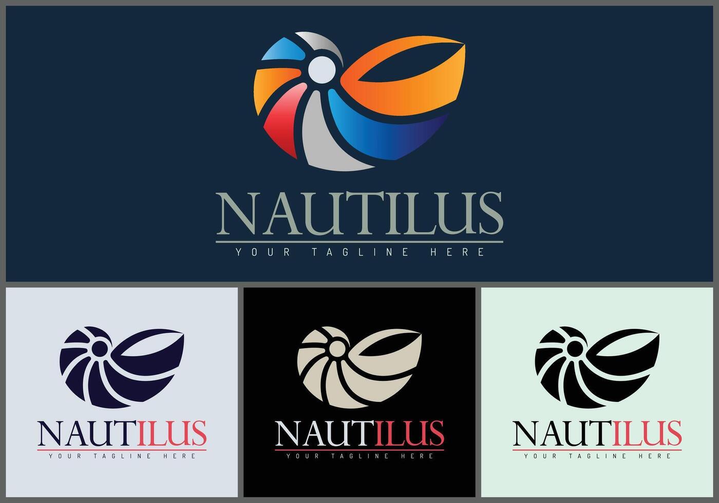Nautilus shell clam modern logo set design template vector