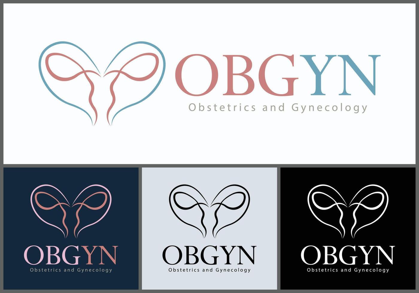 OBGYN obstetrics and gynecology clinic line art love medical care logo set template design vector