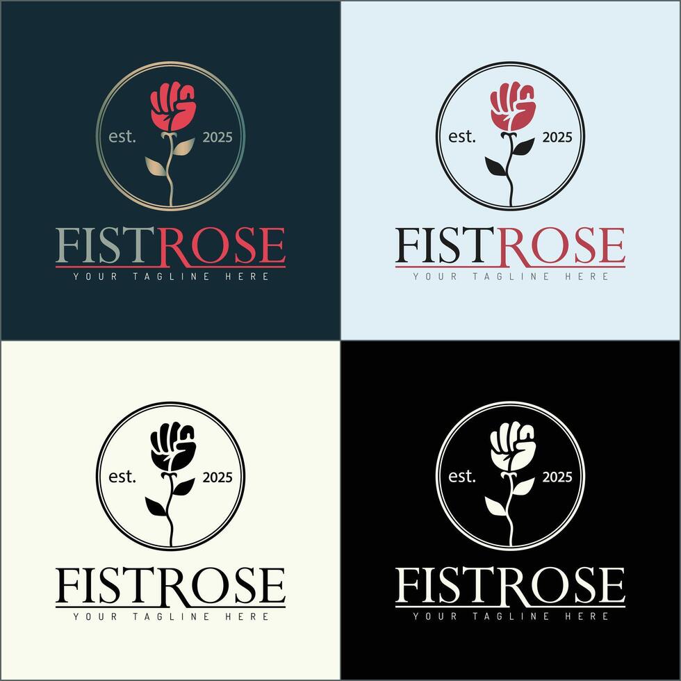 Fist rose petal solidarity protest logo set template design vector