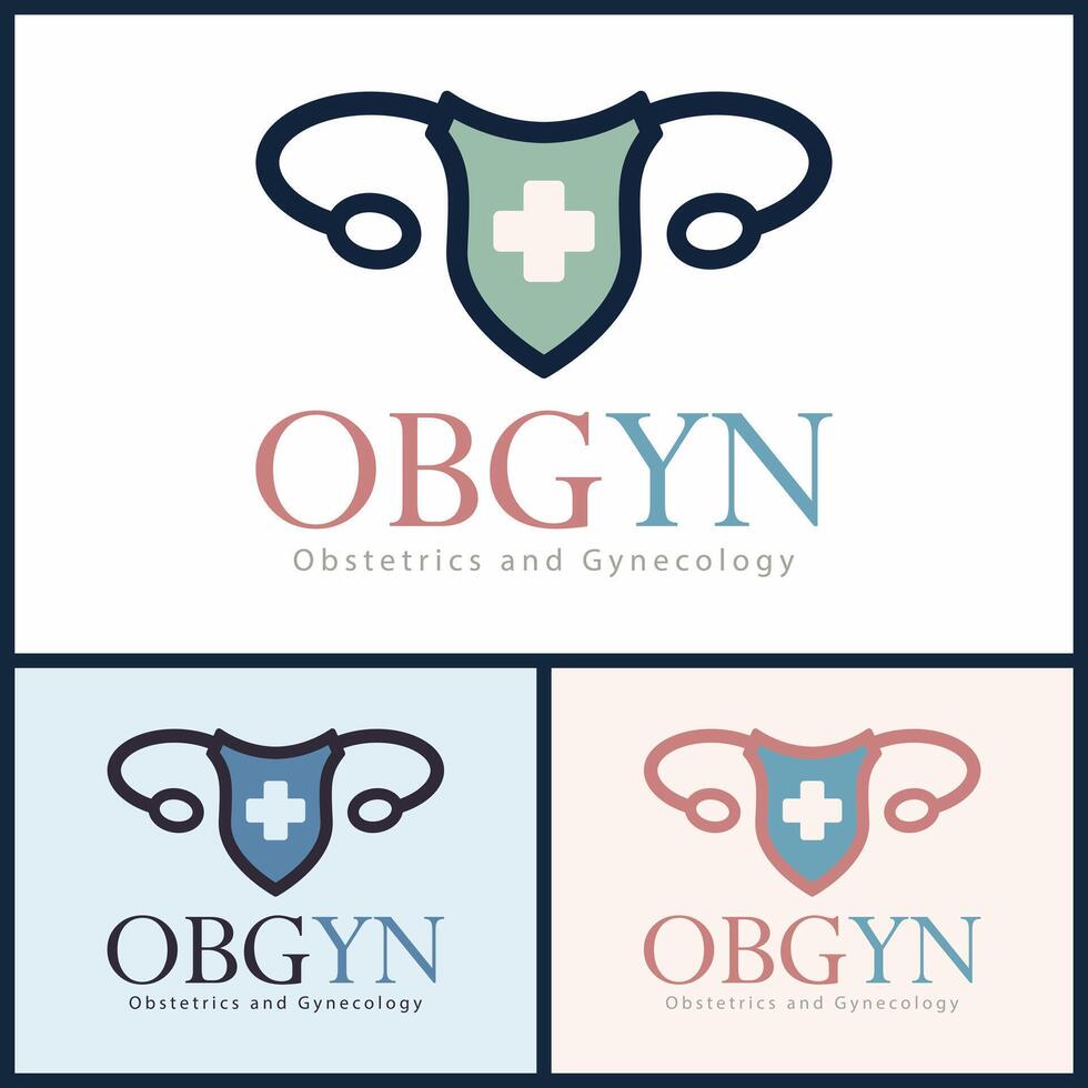 OBGYN obstetrics and gynecology clinic cross shield medical care logo set template design vector