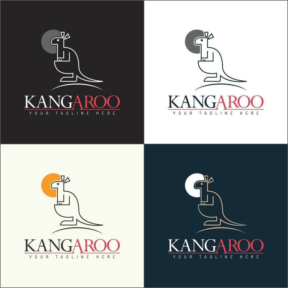 Kangaroo line art silhouette logo set design template vector