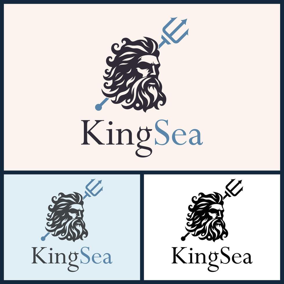 King sea face head silhouette logo set design template vector