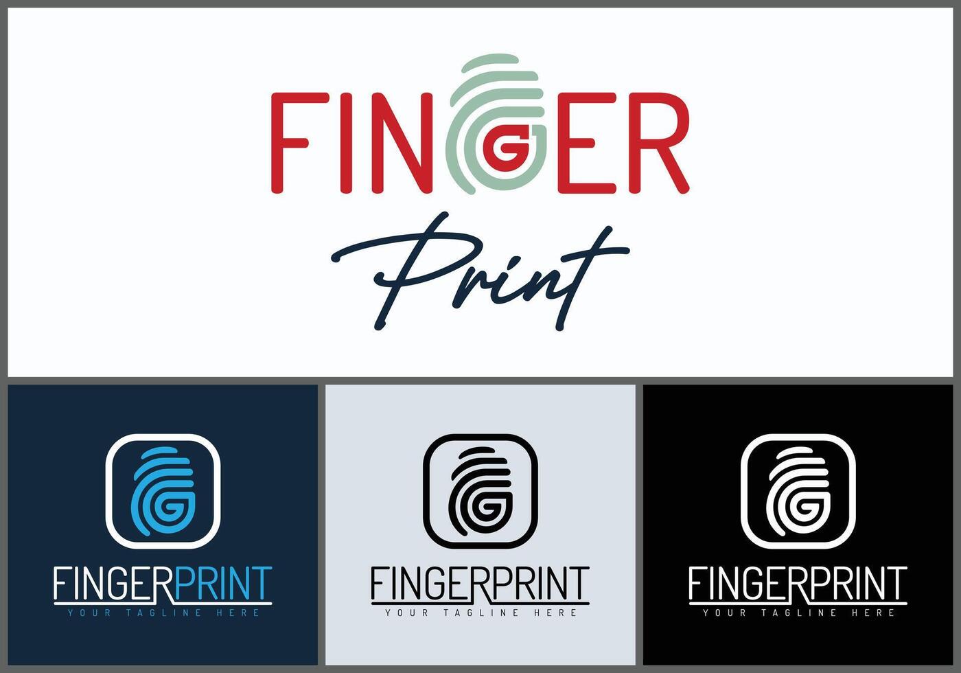 Fingerprint letter G initial line art modern logo set template design vector