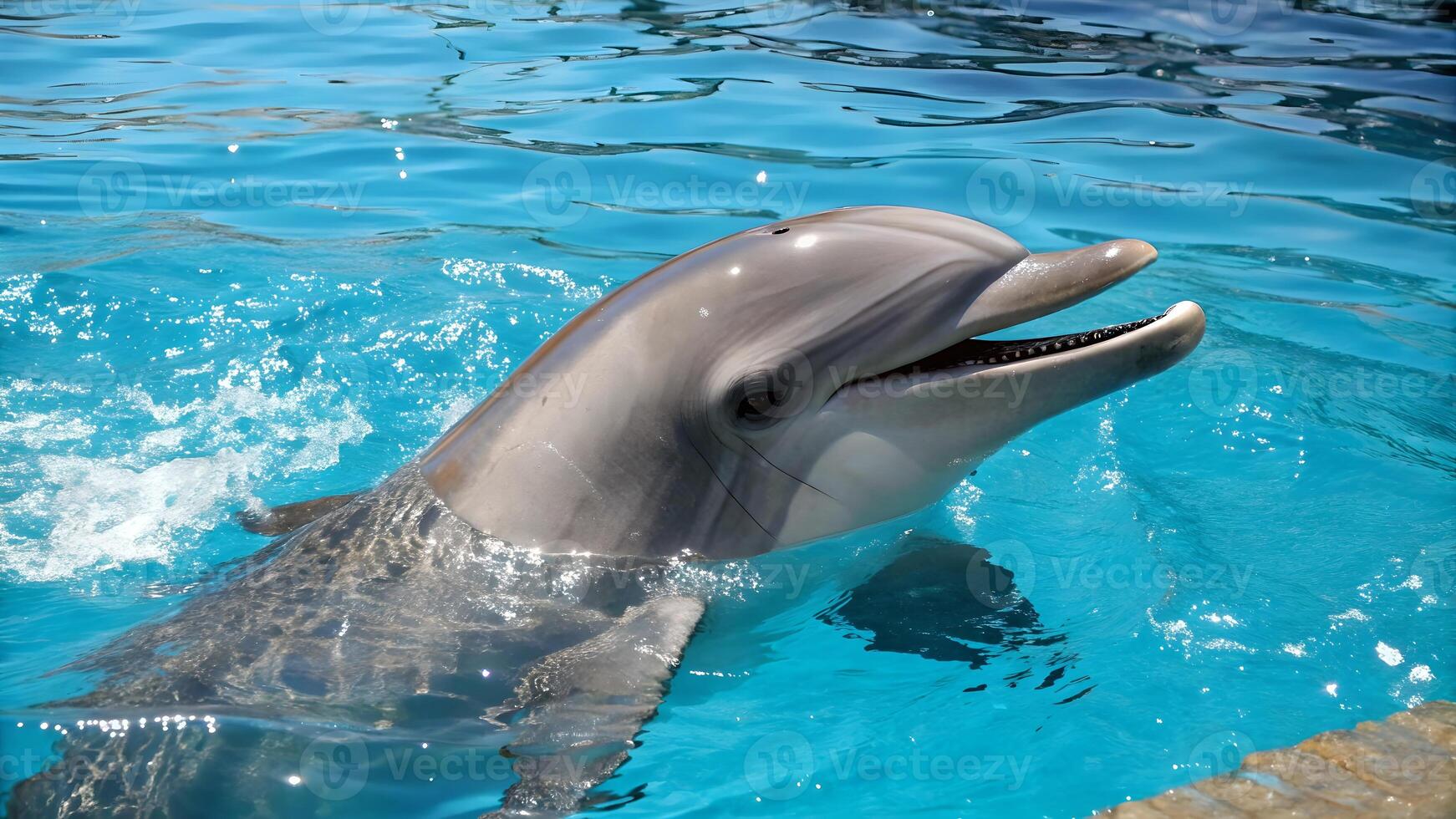 Happy Bottlenose Dolphin in Vibrant Blue Water photo