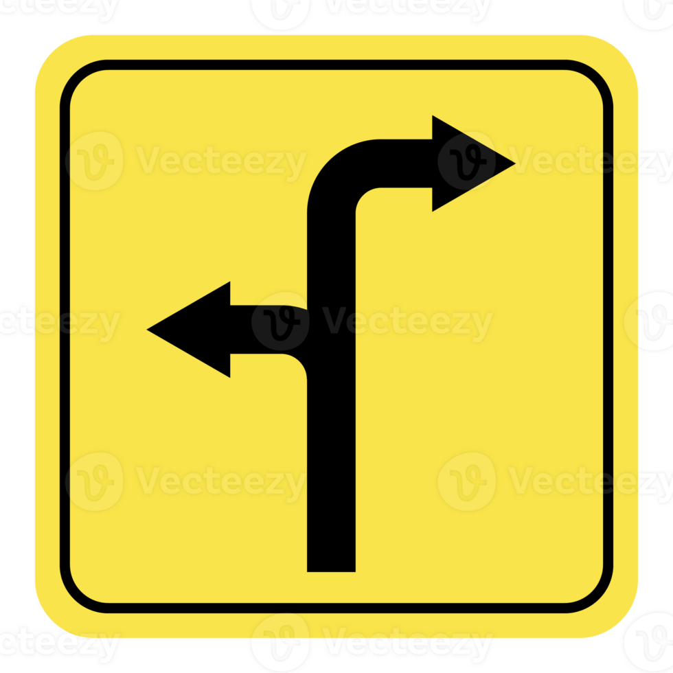 a yellow and black sign with two arrows pointing in opposite directions png