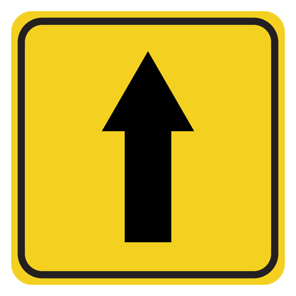 a yellow road sign with an arrow pointing up png