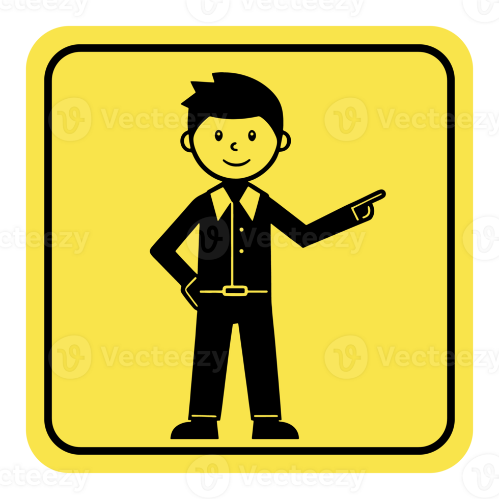 a cartoon man pointing at something on a yellow square png