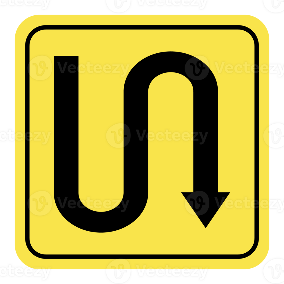 a yellow and black sign with an arrow pointing down png
