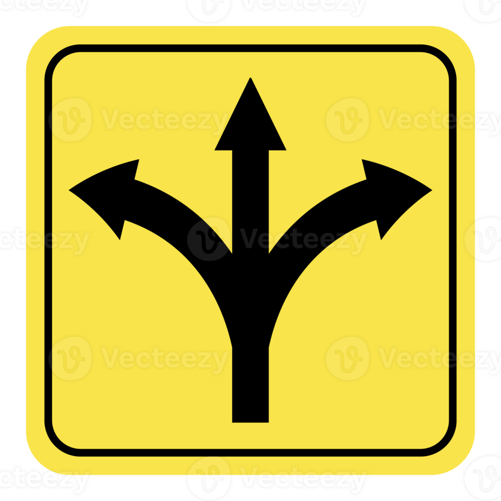 a yellow and black sign with arrows pointing in different directions png