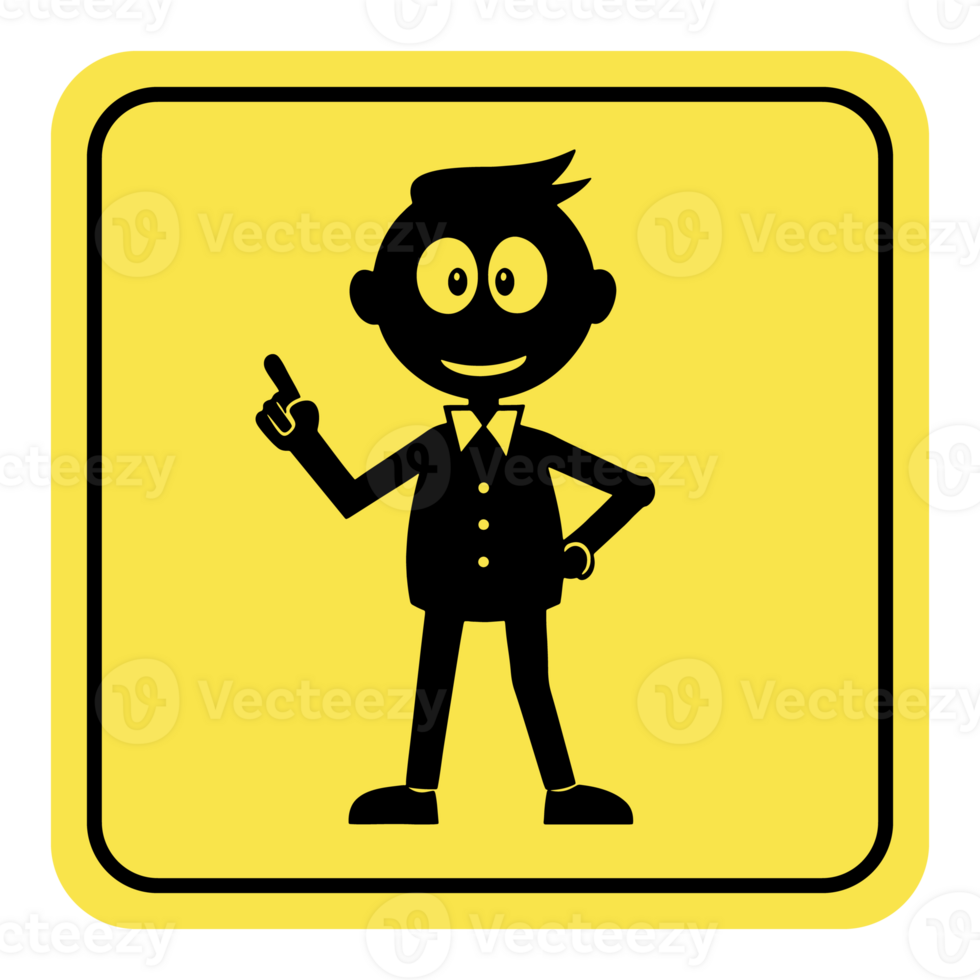 a cartoon man in a suit and tie standing in front of a yellow sign png