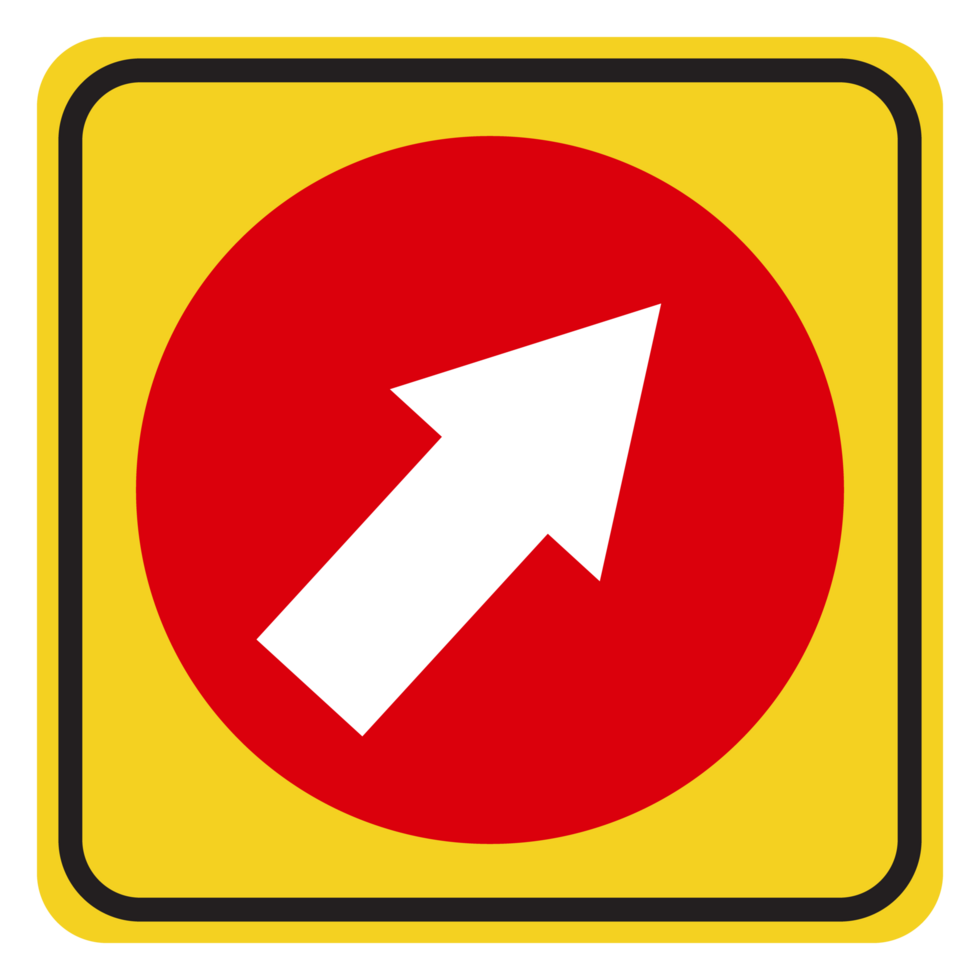 a yellow and red sign with an arrow pointing up png
