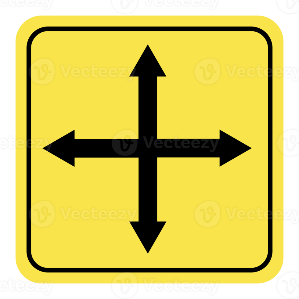 a yellow sign with three arrows pointing in different directions png