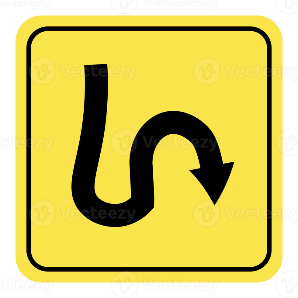 a yellow sign with a curved arrow pointing down png