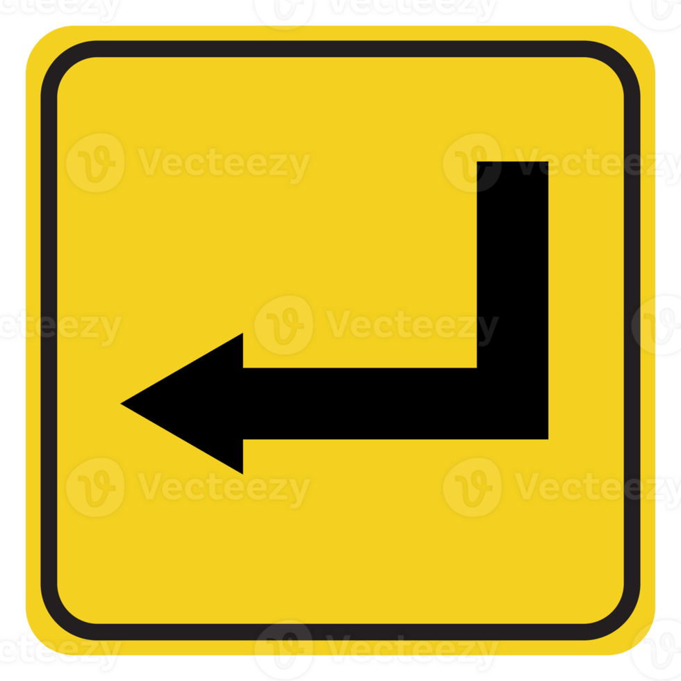 a yellow arrow sign with a black arrow pointing left png