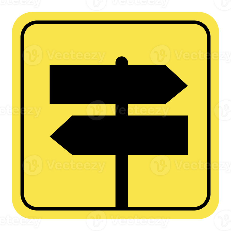 a yellow and black sign with two arrows pointing in different directions png