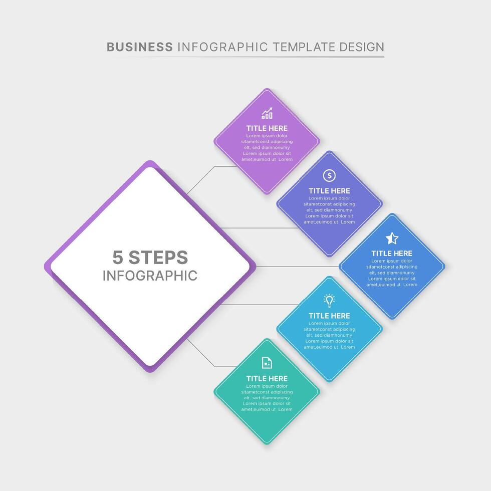 Modern Square Cycle Infographic Design Template with 5 Data Point vector