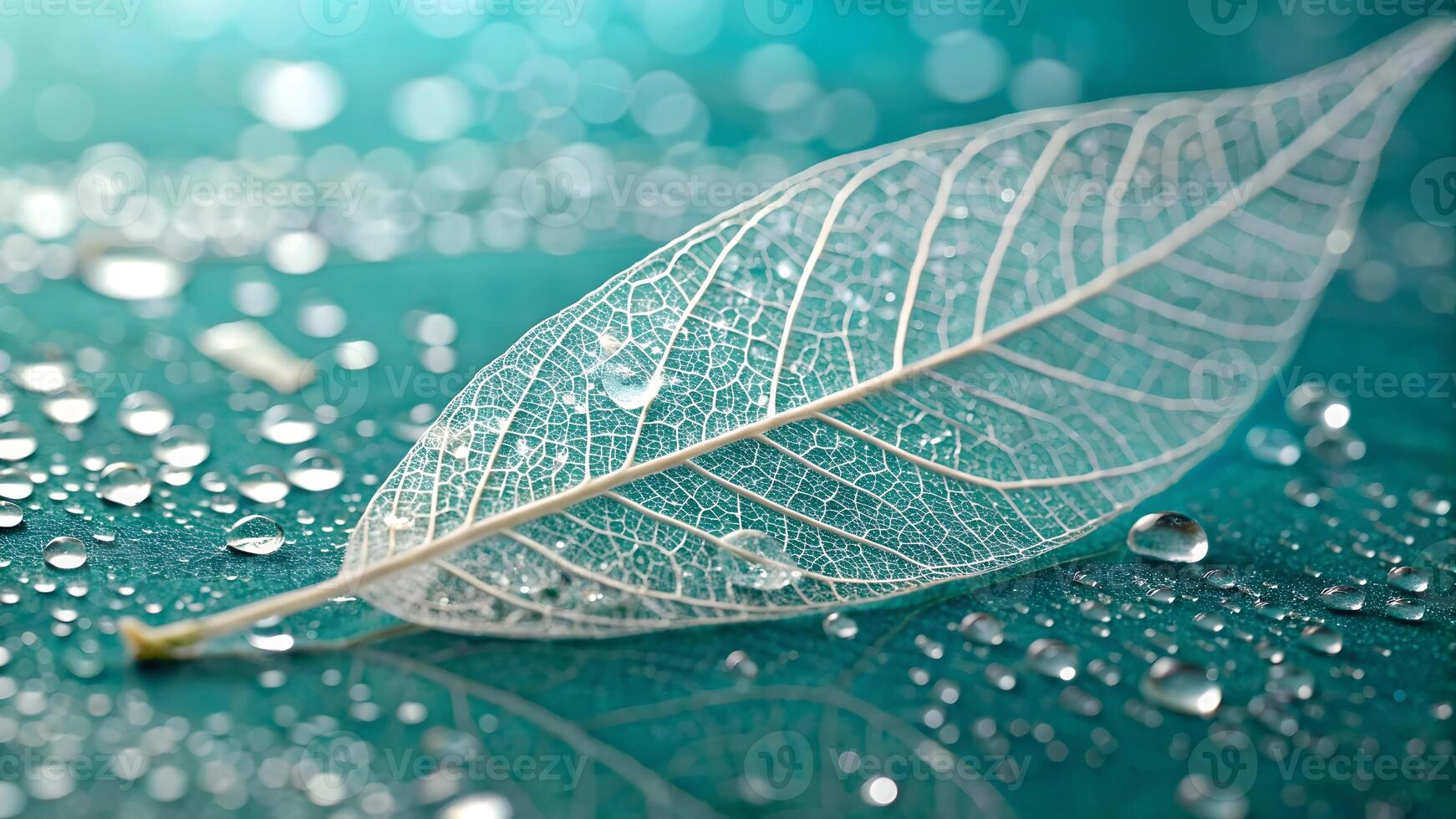 Delicate leaf skeleton with intricate veins on a vibrant teal background, perfect for nature enthusiasts and designers seeking high-quality botanical imagery for creative projects autumn photo