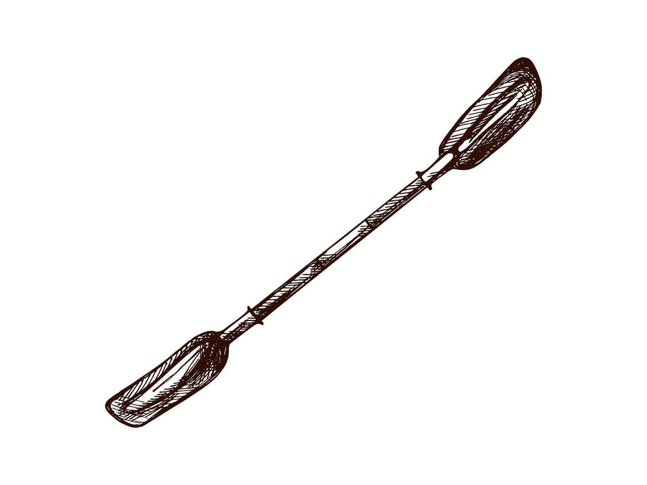 Hand drawn vintage sketch of kayak double blade paddle for rafting, canoeing and outdoor water adventures vector