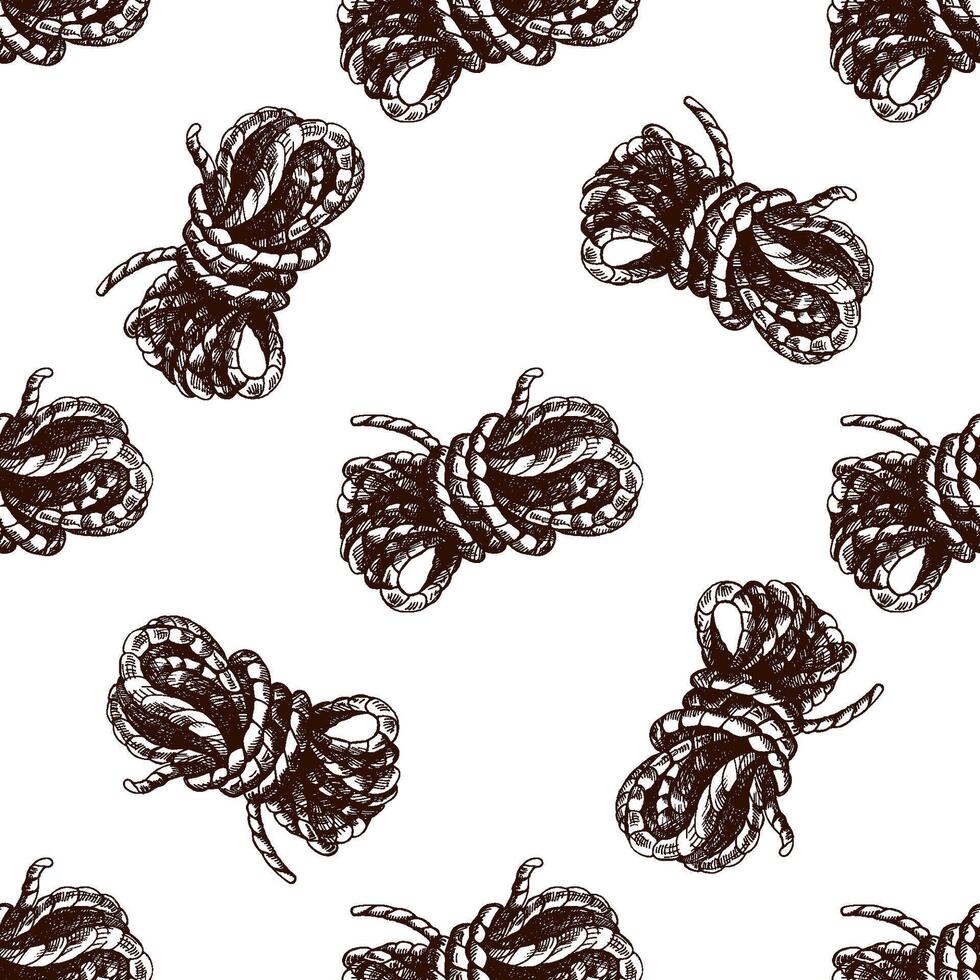 Hand drawn vintage seamless pattern of coiled ropes for camping and hiking adventures, retro sketch nautical design vector