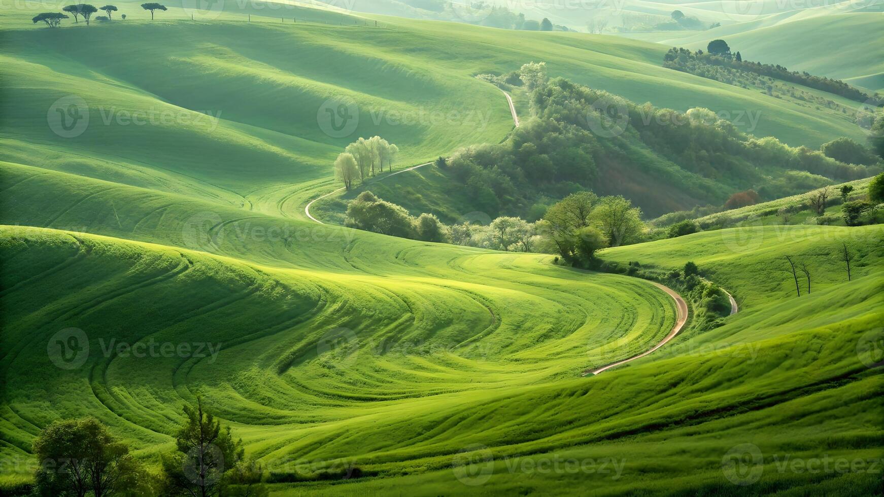 Rolling Hills Landscape with Winding Road in Serene Countryside for Nature Lovers and Travel Enthusiasts rural photo